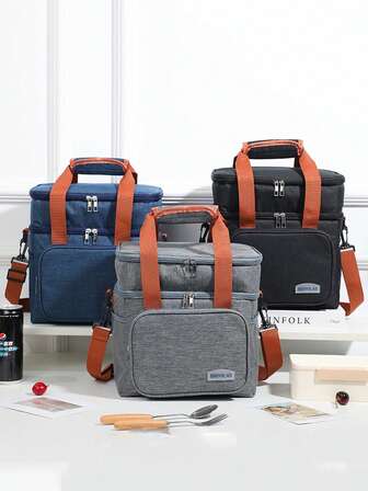 Bolsa de refrigeración aislada de moda de gran capacidad 1 pieza, bolsa de refrigeración aislada para picnic - doble capa, bandolera de moda, bolso térmico reforzado para el almuerzo, bolso de conservación de alimentos para exteriores con correa para el hombro