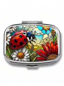Caja redonda de píldoras con diseño vintage de árbol, floral, gato y colibrí - Organizador de píldoras de metal con 3 compartimentos y diseño de nota musical, conveniente para viajes, oficina o regalo, adecuado para bolso - Multicolor - Ver 9