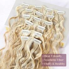 Clip In Hair Extensions, 6PCS Curly 24inch Long Synthetic Clip On Hairpiece For Women Dark Blonde With Highlights,DarkBlondewithHighlights-Wavy - 深金色挑染波浪捲髮 - 查看 4