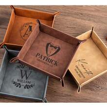 1PC Personalized PU Leather Valet Tray – Custom Engraved Faux Leather Catchall For Men, Best Man Gift, Groomsman Gift, Men's Organizer - Multicolor - View 7