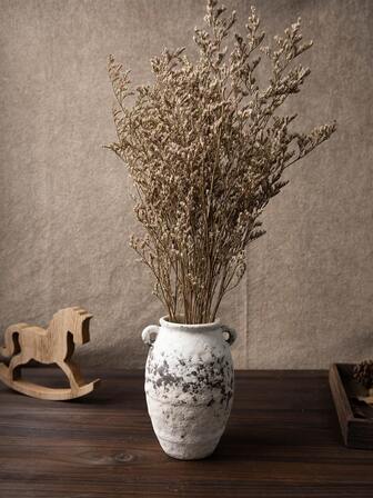 1pc Handmade Ceramic Vase In A Minimalist Style, Frosted Texture, Japanese Retro Style, Rustic Charm, Black And White Color Scheme. Ideal For Home Decor, Living Room Decoration, Bedside Table Display, Or As A Holiday Gift.