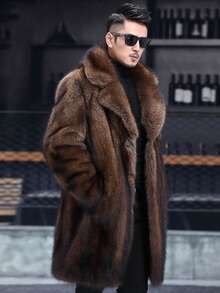 Men's Autumn And Winter Faux Mink Fur Coat, New Thick And Long Deer Fur Men's Faux Fur Casual Coat - 鏽棕色 - 查看 2