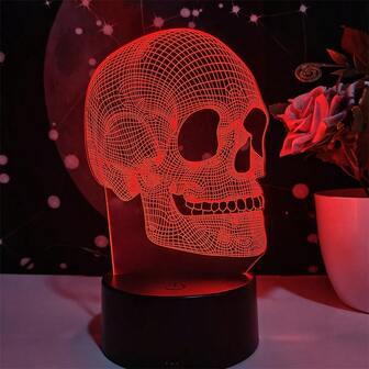 โคมไฟกลางคืน LED รูปหัวกะโหลกสร้างสรรค์ 3 มิติ, โคมไฟกลางคืนห้องนอน, ไฟบรรยากาศตกแต่งบาร์, โคมไฟตกแต่งปาร์ตี้วันหยุด