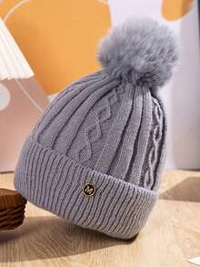 厚实柔软的M字Logo纹理针织帽，优雅休闲，保暖内衬，带毛球 - 彩色 - 查看 12
