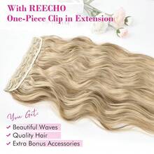 Clip In Hair Extensions, 20" One Piece Hair Extension Clip In Wefts Long Thick Beach Wavy Natural Soft Synthetic Hairpieces For Women, Dark Ash Blonde,DarkAshBlonde-Wavy - 深灰金色波浪捲髮 - 查看 5