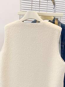 YUXIN Fashionable Women's Must-Have For Autumn & Winter! Soft Fleece-Like Lamb Wool Sleeveless Cardigan Vest With Double Pockets, Super Warm & Versatile, Perfect For Daily Wear - Apricot - View 11