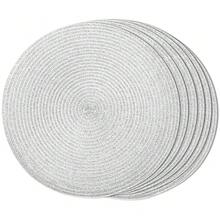 FunWheat Round Braided Placemats Set Of 6 Table Mats For Dining Tables Woven Washable Non-Slip Place Mats(Shining Sliver, 6pcs),SliverShining15inchessetof6 - SliverShining15inchessetof6 - View 1