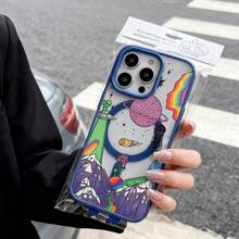 Cosmic Alien Phone CaseFantasy Artistic Style For IPhone 17 16 15 14 13 12 11 Plus Pro Max. Featuring Planets UFOs And Rainbow Elements Perfect As A Thoughtful And Unique Gift. A Cosmic Adventure Awaits With This Vibrant Design. - 藍色 - 查看 3
