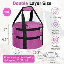 ‌1 Pc Insulated Casserole Carrier Bag Grey Elegant Leakproof Food Container For 12.5 Inch Baking Dishes Pies Hot Cold Meals Multi-Use Portable With Handles For Women Men Gifts Picnic Party Office Potluck Travel Family Gathering‌ - 粉色 - 查看 2