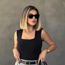 Kit 4 Blusas Feminina Regata Decote Quadrado Reto Suplex Verão Basica Lisa Moda Elegante Tendencia Blogueira