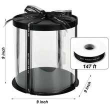 5个透明圆形蛋糕盒，尺寸约为9 x 9 x 6.29英寸（约22.9 x 22.9 x 16厘米），配有丝带，高展示效果透明塑料礼品盒，适用于婚礼、生日等场合 - 彩色 - 查看 2