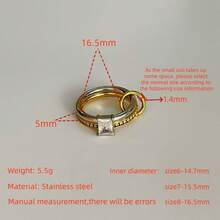 VKHK 1 قطعة خاتم دائرتين مزين بالزركونيا، مطلي بالذهب الأصفر عيار 18 قيراط من الفولاذ المقاوم للصدأ، مناسب للاستخدام اليومي والزفاف للنساء، هدية - متعدد الألوان - مشاهدة 10