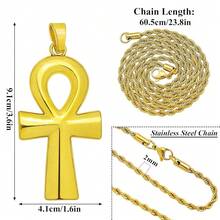 RechicGu Vintage Ancient Egyptian Cleopatra Coptic Sym.Bol Of Life Big Ankh Cross Pendant Long Chain Gothic Necklace,34inch,3DVintageGold - 3D復古金 - 查看 7