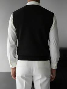 GRDR Men's Solid Color V-Neck Casual Versatile Knitted Vest - Black - View 5