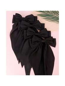 1/2/4个装黑色缎面蝴蝶结发夹，可爱大蝴蝶结发夹，婚礼新娘派对发饰