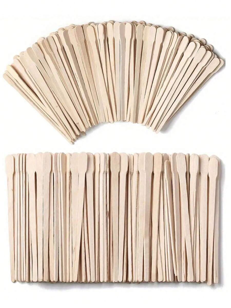 100/200/1200pcs Natural Wooden Wax Removal Sticks - A Compact Hair Removal Tool For Eyebrows, Lip And Nose Hair - Easily Achieve Smooth Skin At Home Or Spa - Apricot - View 1