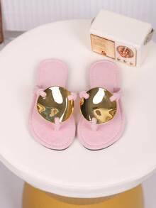 1 Pair Kids' Fashionable Casual Cute Anti-Slip Durable Outdoor Metal Buckle Sandals, Children Beach Slippers - Pink - View 3