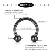Mayhoop 16G 20Pcs Surgical Steel Nose Rings Septum Rings Captive Bead Rings Horseshoe Piercing Jewelry Cartilage Helix Daith Tragus Earring Hoop Lip Hinged Seamless Nose Hoop Ring For Women Men,Silver+Black - 銀色+黑色 - 查看 3