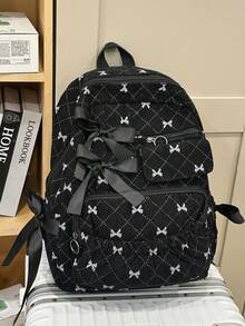 Large Capacity Women's Backpack, Minimalist Bow Design, Versatile And Fashionable Compact Casual Corduroy Mommy Bag, Suitable For Students, Back To School - Multicolor - View 5