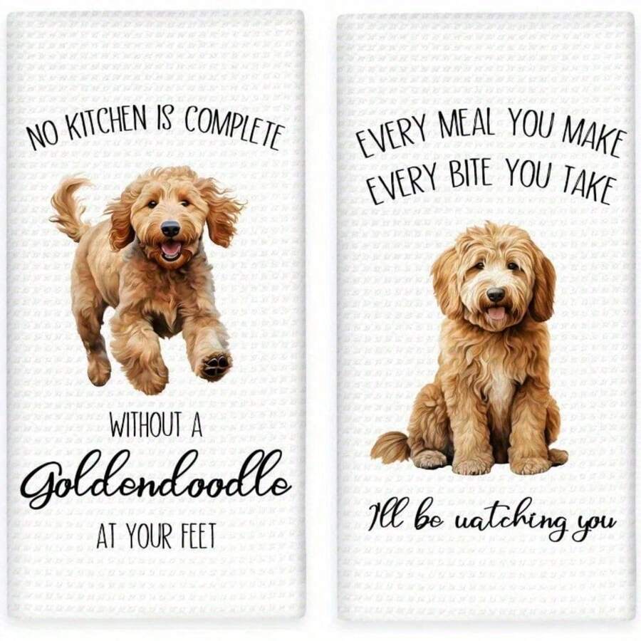 2pcs 18*26 INCH Funny Goldendoodle Kitchen Towels, Gifts For Dog Lovers Women Men Dish Towel, Funny No Kitchen Is Complete Without A Goldendoodle Dish Hand Towel For Home Decor Kitchen Towel - 2PC - View 1