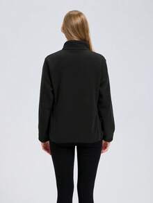 1pc Women's Outdoor Black Long Sleeve Jacket, Warm Fleece Coat, Long Sleeve Outerwear - Black - View 10