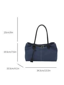 1 Túi tote vải canvas chắp vá dung tích lớn màu xanh dương dành cho nữ - Màu xanh lam - Xem 7