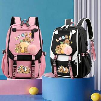 Capybara Animal Print Backpack,Large Backpack, Travel Bag With Zip Closure, Fashionable Schoolgirl Style For Middle And High School Students,Large-Capacity Multi-Layer Pencil Case, Perfect For Back-To-School And Christmas Gifts