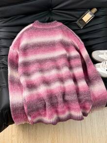 Vibrant Fashion Casual Colorblock Gradient Striped Loose Knit Sweater, Suitable For Women, Christmas, New Year