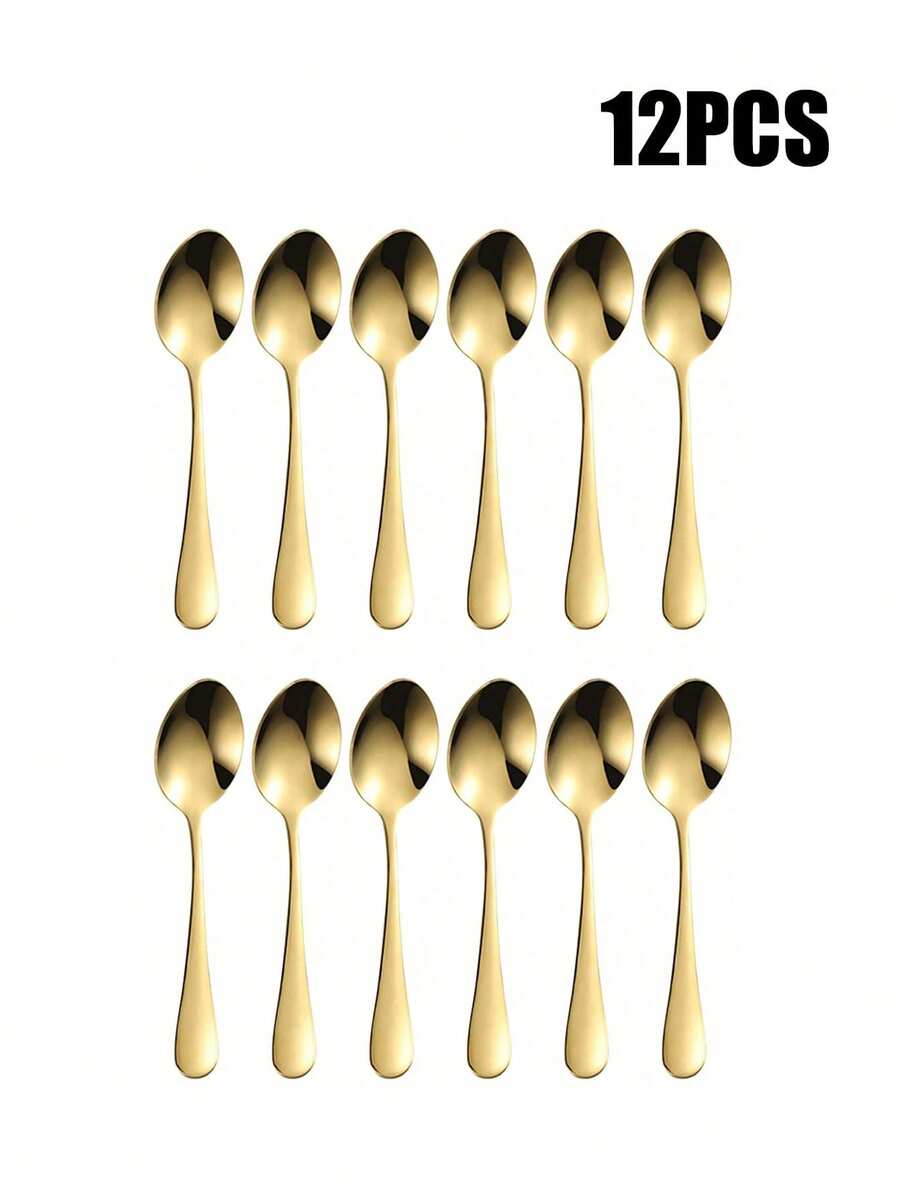 2/4/8/12件套不锈钢小勺（4.4英寸*0.9英寸），咖啡搅拌勺，甜点勺，餐具套装 - 金色 - 查看 1