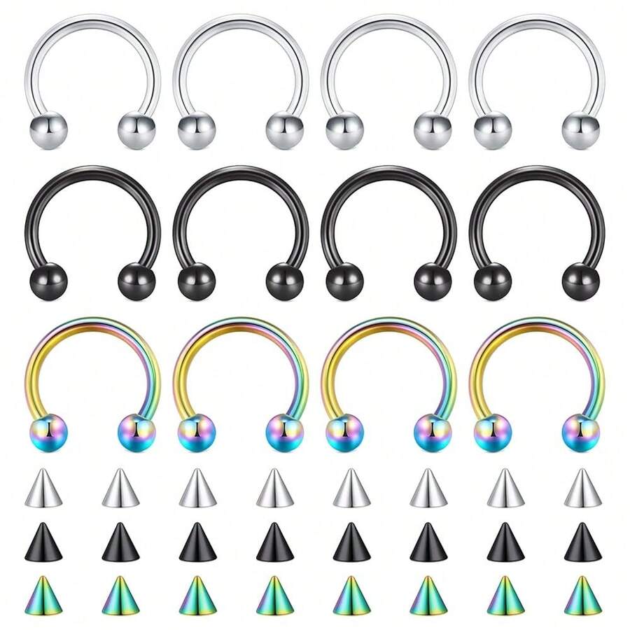 Mayhoop 16G 20Pcs Surgical Steel Nose Rings Septum Rings Captive Bead Rings Horseshoe Piercing Jewelry Cartilage Helix Daith Tragus Earring Hoop Lip Hinged Seamless Nose Hoop Ring For Women Men,8mm(5/16inch)-Mix - 8毫米(5/16吋)混合 - 查看 1