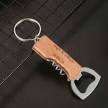 3-In-1 Stainless Steel & Wooden Handle Bottle Opener, Wine & Beer Bottle Opener, Durable Metal Construction Keychain, Suitable For Bar, Restaurant, Christmas, Birthday, Anniversary And Special Occasions - Apricot - View 5