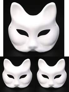 3pcs Cat Mask, DIY Mask, Hand-Painted Fox Face Mask, Animal Costume, Mask Party Mask, Festival Carnival Costume, Party Gift - Multicolor - View 4