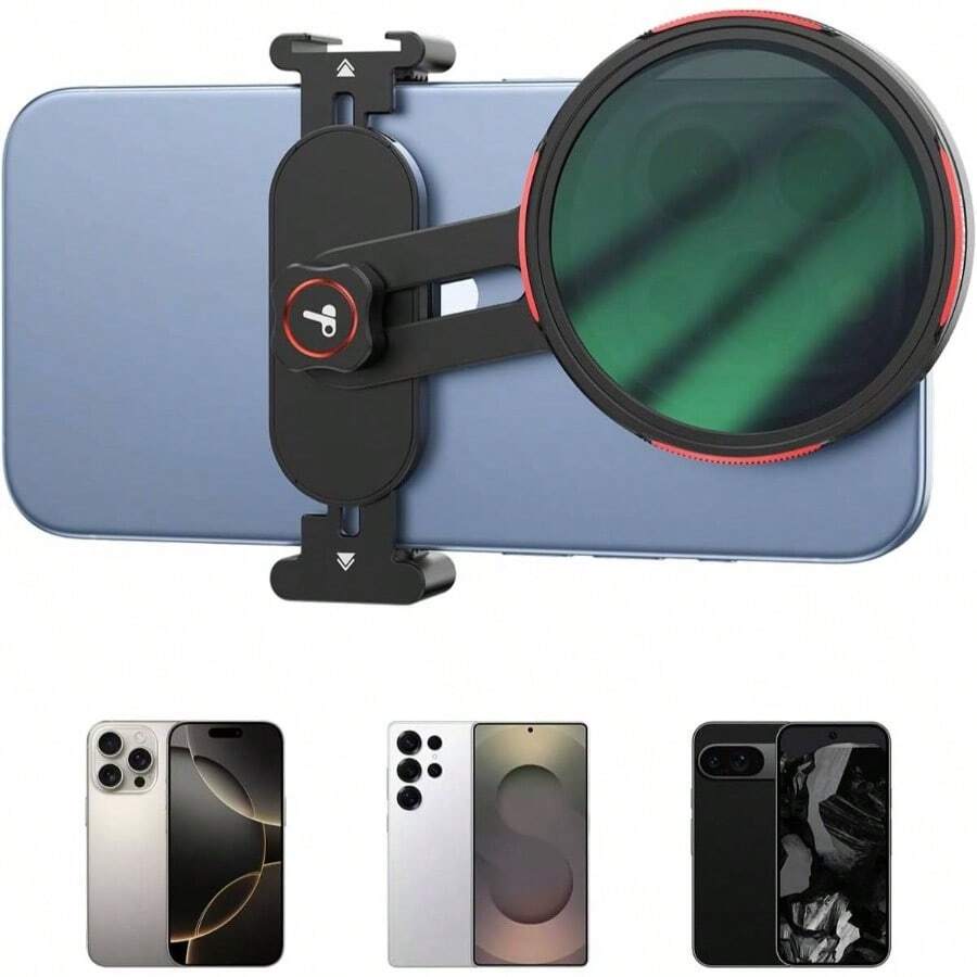 Soporte universal para filtro de telfono para filtros DSLR de 67 mm, soporte de clip con zapato fra y rosca de 1/4 pulgadas, ligero para viajes y vlogging, para 16 15 Pro, - inicial - Ver 1