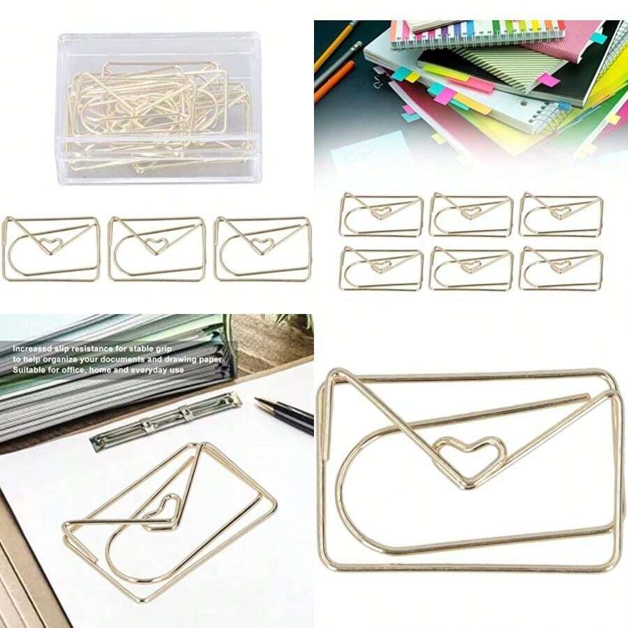 100 Clips de Papel Dorados Exquisitos, Clip de Metal Portátil con Caja de lmacenamiento, Clip de Papel a Prueba de Herrumbre para el Hogar, la Oficina Y la Escuela()(A) - Multicolor - Ver 1