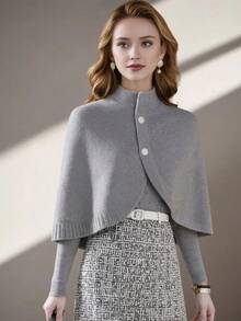 1件优雅秋冬新娘披肩/时尚羊毛混纺女士经典斗篷开衫/小披肩，高品质设计翻领女士斗篷外套/女士披肩，浪漫婚礼派对礼服外套，适合节日派对、盛会和日常穿着。 - 毛呢白色 - 查看 10