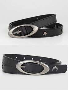 1/2 pezzi Cintura in vita vintage e vintage, cintura nera punk unisex con stelle e mezzaluna personalizzata per jeans da donna - Multicolore - Visualizzare 12