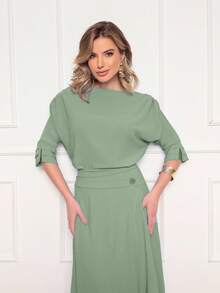 Women's Blouse And Skirt Set Duna Suitable For Everyday Wear And Parties Elegant And Comfortable - Màu xanh Bạc hà - Xem 1