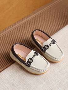 1 Pair Toddler Girls/Boys Soft Bottom Anti-Slip Casual Fashion Flat Round Toe Stitching Loafers, Minimalist Outdoor Sneakers Suitable For Spring & Autumn - Beige - View 2