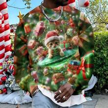 Divertida sudadera de Navidad fea para hombres, novedosa sudadera con estampado de rbol de Navidad, suter casual para fiestas navideas - Gatos OVNI 6 + 4XL - Ver 3