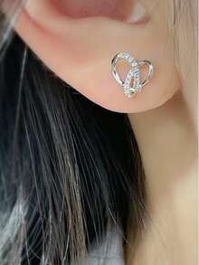 1 Pair Charm Cubic Zirconia Stud Earrings For Women For Wedding Engagement Anniversary Party Jewelry Valentine's Day Gift - Silver - View 4