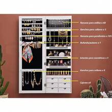 Espejo Organizador con LED,120CM Espejos para Puerta con Joyero,Espejo Joyero,Espejos Organizador de Joyeria,6 Cajas de Almacenamiento 120 * 37 * 8.7CM - Marrón - Ver 9