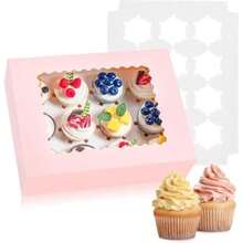 50 Cajas de Cartón para Dulces, Incluye 72 Stickers y 40M Cinta, Empaques Cajitas para Postres Galletas para Fiestas Bodas Cumpleaños(Rosa Grande-20pzs) - Multicolor - Ver 2
