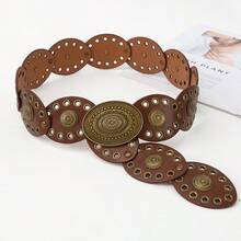 1pc BOHO Punk Style Vintage Mesh Oval Women's Belt, Suitable For Jeans/Dresses, Everyday Wear And Vacation, Plus Size - 棕色 - 查看 9