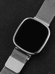 Reloj deportivo numérico con banda de malla milanesa y hebilla magnética de diseño innovador - Plateado - Ver 5