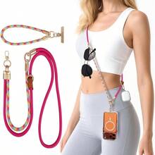 memumi 3 en 1 Universal Telfono Cordn, Crossbody Cuello Mueca Correa para Todos los Telfonos, Antirrobo  Cordn, Material de Primera Calidad Tejida para Viajes, Rosa - Rosa - Ver 1