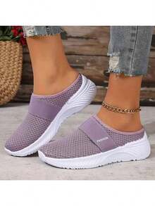 Women's Orthopedic Comfort Slip-On Sneakers - Arch Support With Skin-Friendly Foam, Breathable Knitted Fabric, All-Day Lightweight Walking Shoes, Non-Slip PVC Sole - Suitable For Nurses, Teachers, Standers And Runners, Orthopedic Shoes, Exquisite Pressure Relief Design, Beautiful Embroidery, Soft And Shockproof, Suitable For Long-Term Standing, Comfortable And Lightweight Women's Walking Sneakers, Women's Sports Casual Shoes - 紫色 - 查看 1