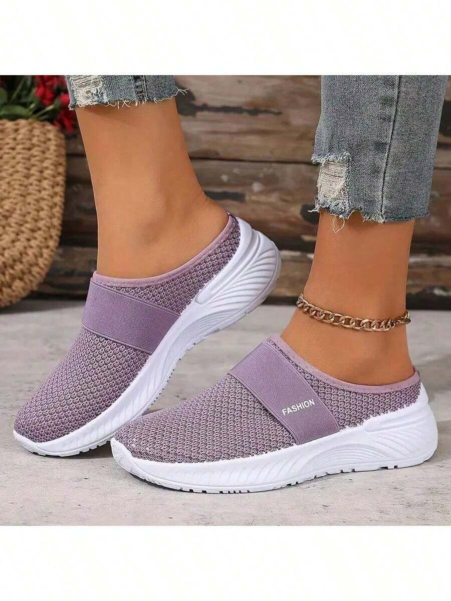 Women's Orthopedic Comfort Slip-On Sneakers - Arch Support With Skin-Friendly Foam, Breathable Knitted Fabric, All-Day Lightweight Walking Shoes, Non-Slip PVC Sole - Suitable For Nurses, Teachers, Standers And Runners, Orthopedic Shoes, Exquisite Pressure Relief Design, Beautiful Embroidery, Soft And Shockproof, Suitable For Long-Term Standing, Comfortable And Lightweight Women's Walking Sneakers, Women's Sports Casual Shoes - 紫色 - 查看 1