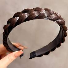 Headband 3 Strands Synthetic Hair Plaited Headband Braid Braided With Teeth Hair Band Band Beauty Accessory Stretch Braid Headbands Hairpiece For Women (Dark Brown-3 Strands),Darkbrown-3Strands - 深棕色-3股 - 查看 3