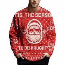 Suter feo de Navidad para hombre, novedoso estampado de pxeles de Pap Noel con manga larga para fiestas de da festivo - Papá Noel con bloques 7 + CH - Ver 2