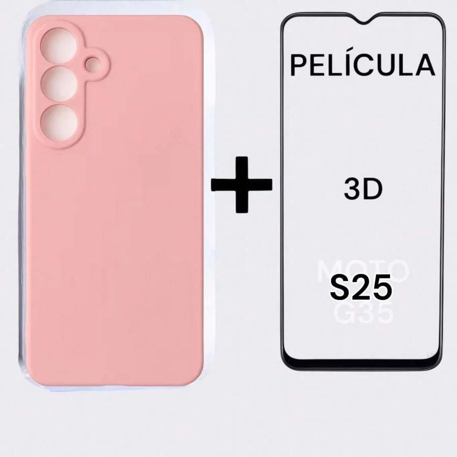 Kit Capa Capinha Veludo Moto G86 + Película 3D - Rosa - Visão 1